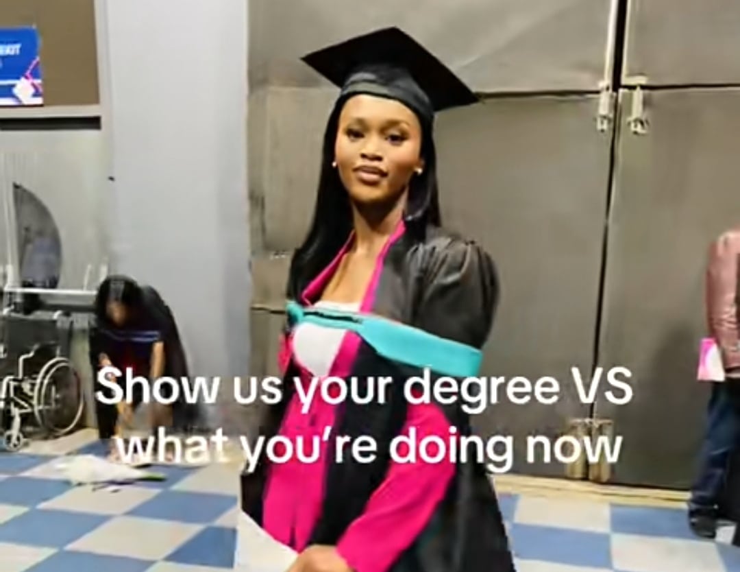 Beautiful lady shows what she studied in university vs. what she does for a living