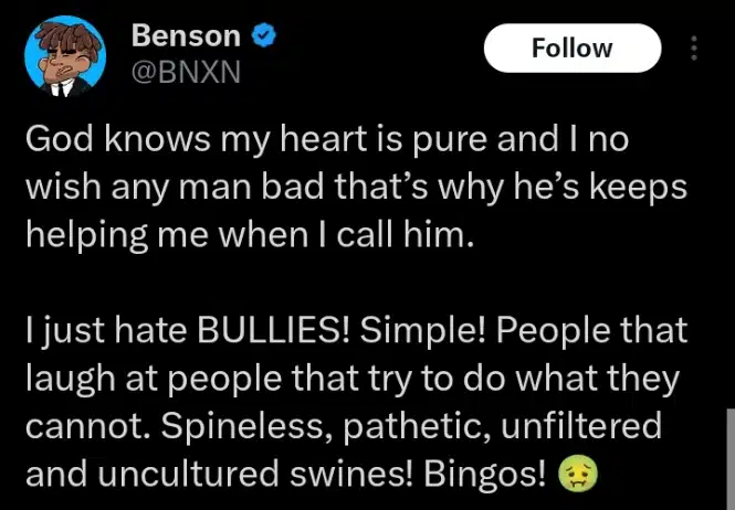 BNXN expresses distaste for bullies following Dremo shade