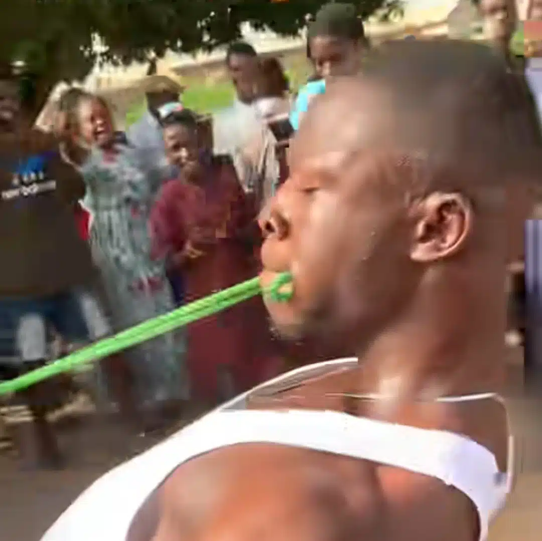 Man sparks social media buzz as he pulls truck with teeth in viral video