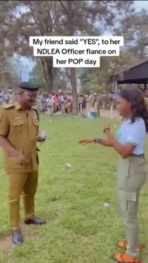 Beautiful moment NDLEA officer proposes to corper girlfriend
