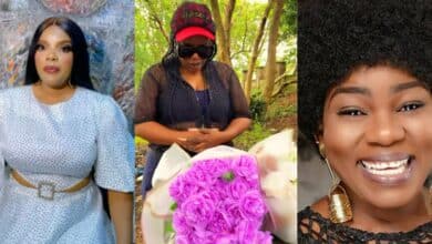 Empress Njamah visits Ada Ameh’s graveside with flowers on 2nd anniversary of her demise