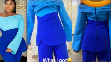 Laments as she shows off birthday dress she received from tailor vs what she ordered