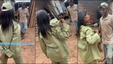 Corper storms father's workshop to honor him after POP