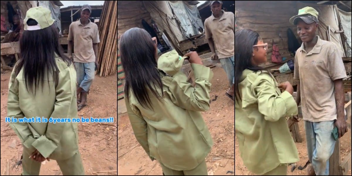 Corper storms father's workshop to honor him after POP