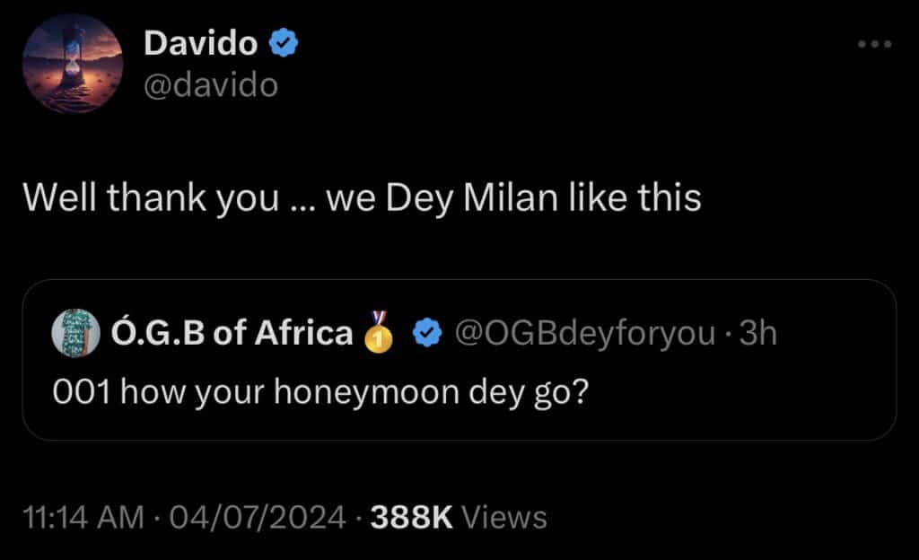 Davido shares romantic update on his vacation with wife, Chioma