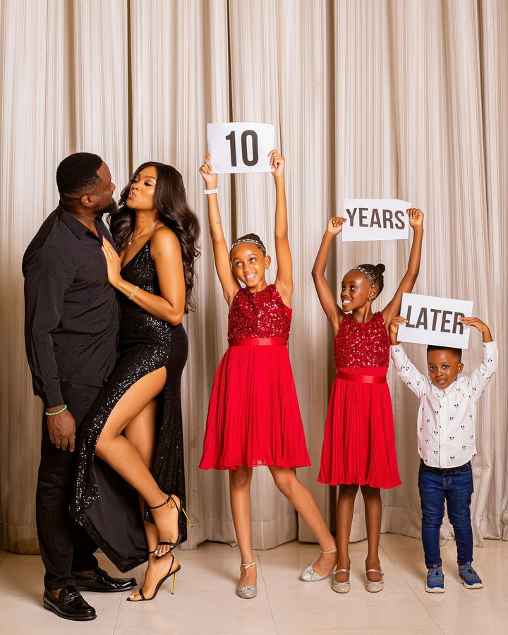 Jude Okoye, his wife and their family on their 10th wedding anniversary 