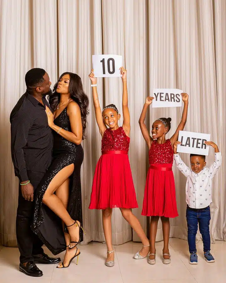 Jude Okoye, his wife and their family on their 10th wedding anniversary 