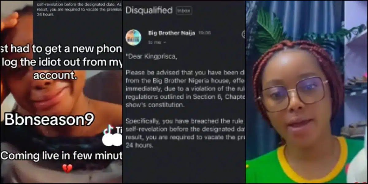 Lady weeps as she allegedly gets disqualified from BBNaija season 9 few hours to show kick off