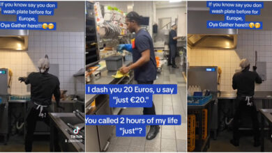 Nigerian man relocates to Europe, celebrates as he lands 'plate-washing' job