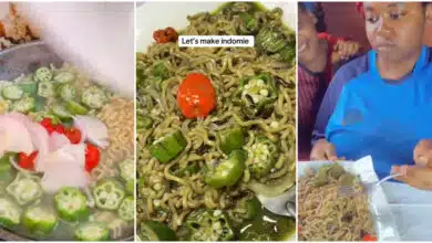 Lady causes serious buzz online as she prepares noodles with Okra