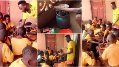 Teacher touches hearts as he uses his salary to cook Jollof Rice and Chicken for his students