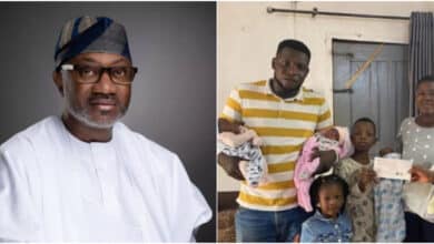 Otedola gifts viral quadruplet parents N5 million, offers scholarships to their kids