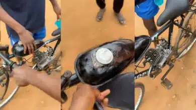 Nigerian man designs bicycle with motorcycle engine and built-in fuel tank