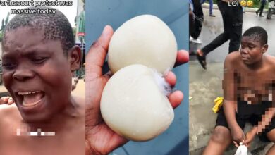 Nigerian man joins protest against government over high fufu price