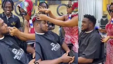 Reactions as Veekee James instructs barber on how to cut her husband's hair