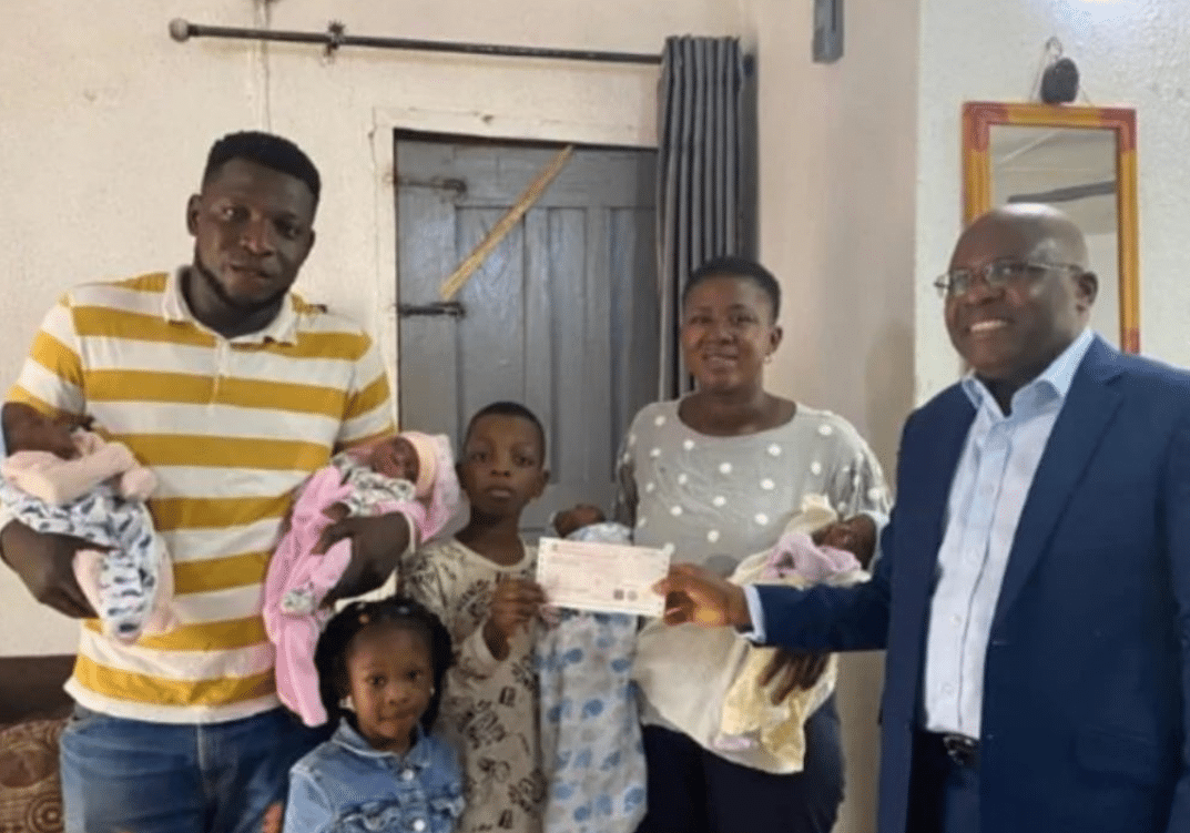 Otedola gifts viral quadruplet parents N5 million, offers scholarships to their kids