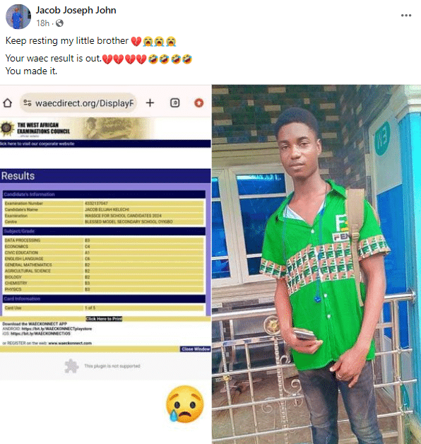 WAEC result of boy who passed away after the exam stir emotions online