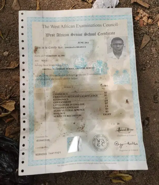 Original WAEC certificate spotted being used to sell suya goes viral