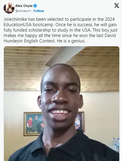 UNN Professor’s son, who was disappointed by his 2024 WAEC result, selected for EducationUSA Bootcamp