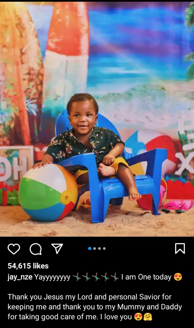 Stan Nze and wife, Blessing Obasi share adorable photos of their son on first birthday