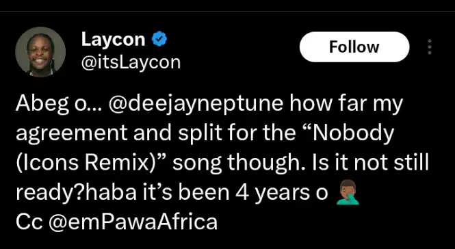 Laycon calls out DJ Neptune over alleged debt