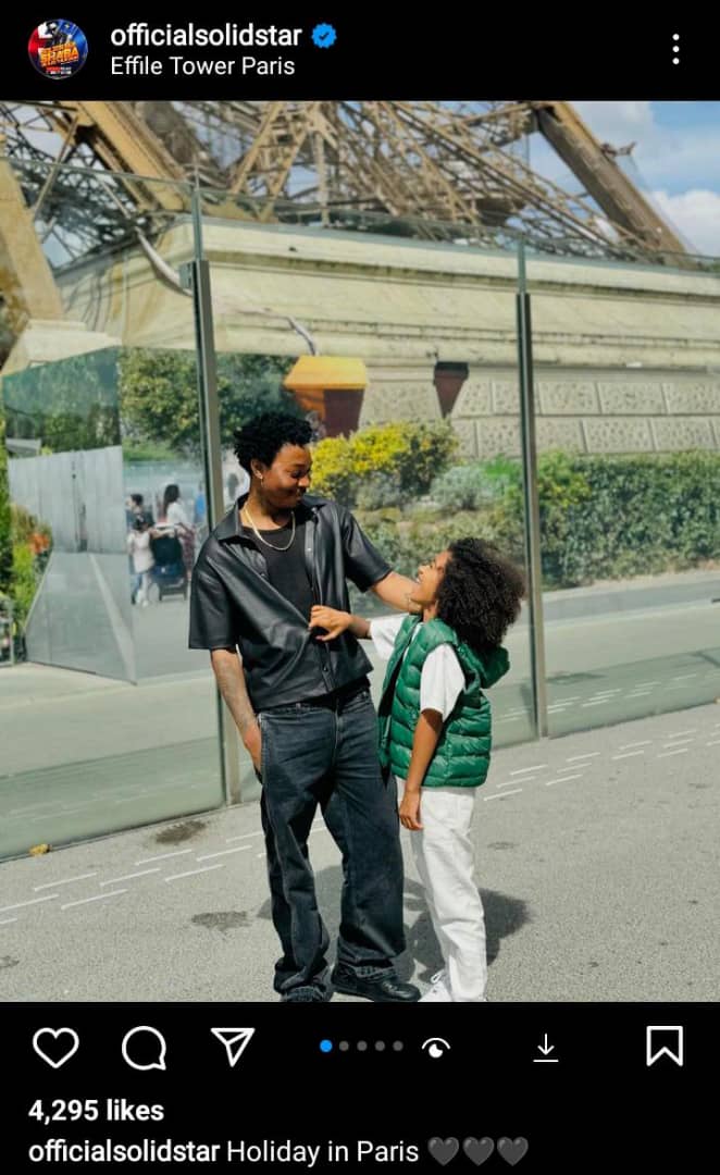 Solidstar shares adorable photo with his fiancée and their son while vacationing in Paris