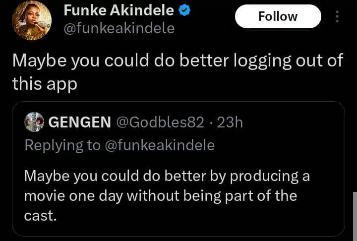 Funke Akindele slams netizen who advised her to stop starring in her movies