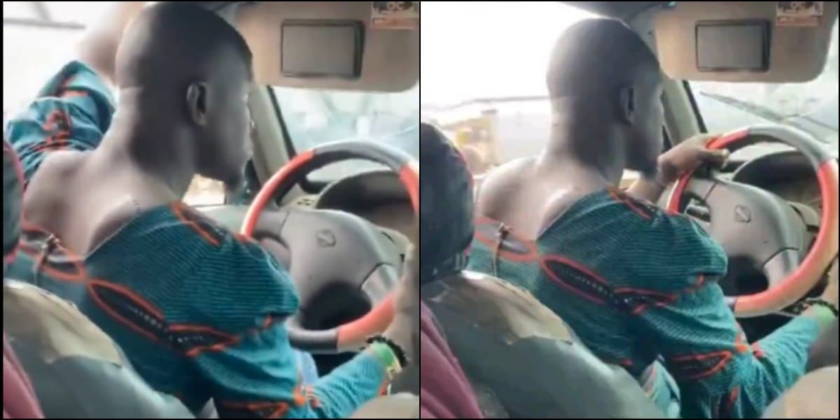 Ibadan driver causes buzz as he is seen rocking a woman’s blouse while working