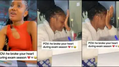 Lady weeps uncontrollably while studying after boyfriend dumped her during exam