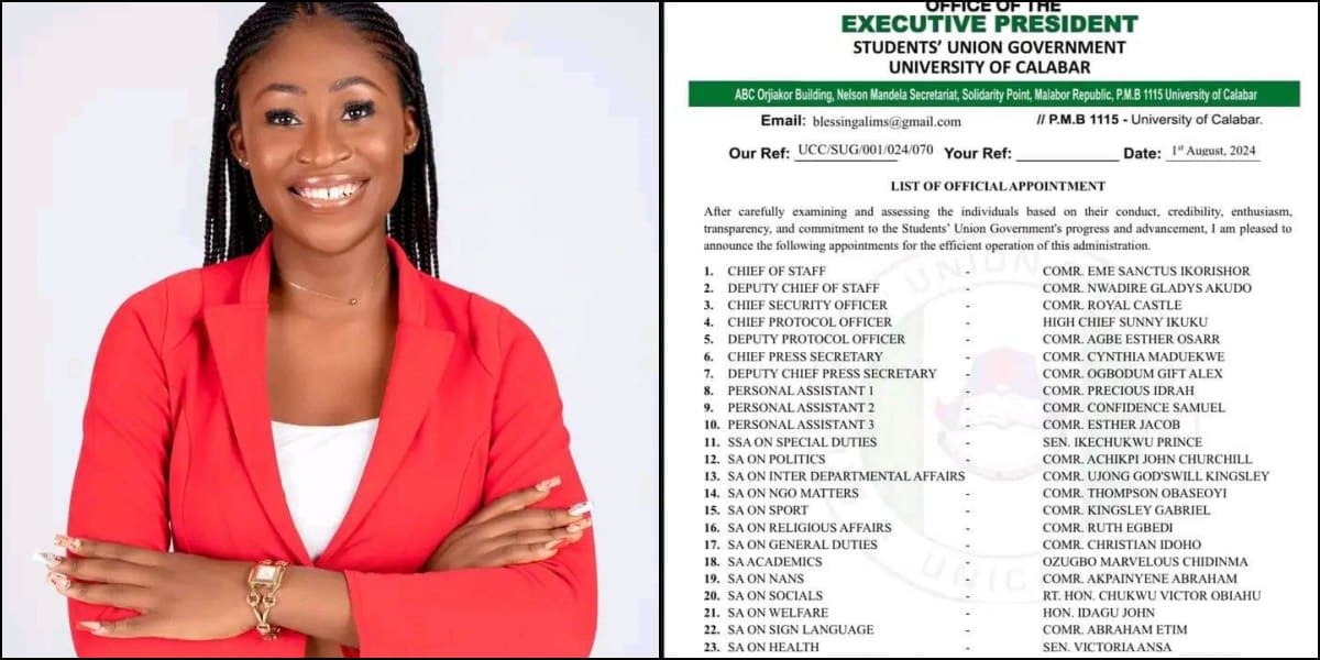 UNICAL first female SUG president defends appointment of 50 aides