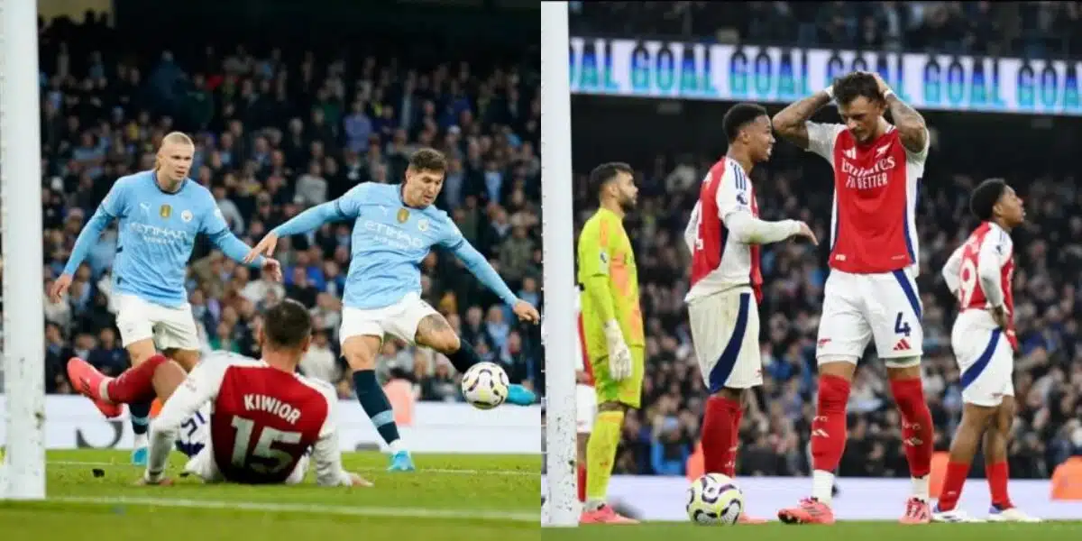 EPL: Stones' late equalizer for City breaks Arsenal's hearts after Trossard's red card