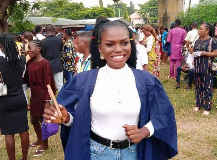 Lady breaks the internet as she celebrates matriculation with improper English