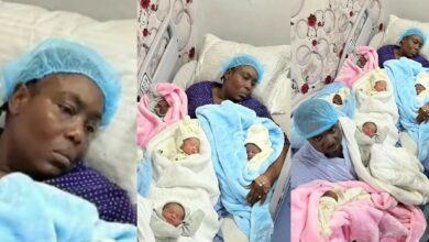 Woman's facial expression stirs sympathy after welcoming sextuplets