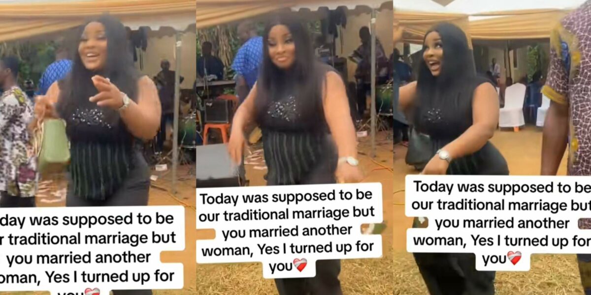 Lady dances away her sorrow as she storms ex-boyfriend's traditional wedding, video stirs emotions