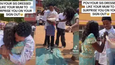 Nigerian lady dresses as her mother to surprise brother, as he signs out from university