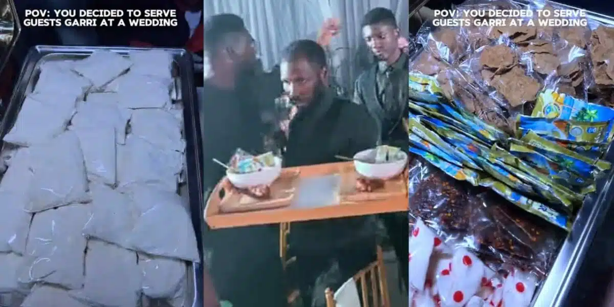 Nigerian couple goes viral for serving garri, kuli at wedding