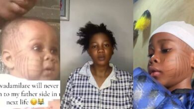 Nigerian lady prays never to be reborn into her father's family over son's tribal marks