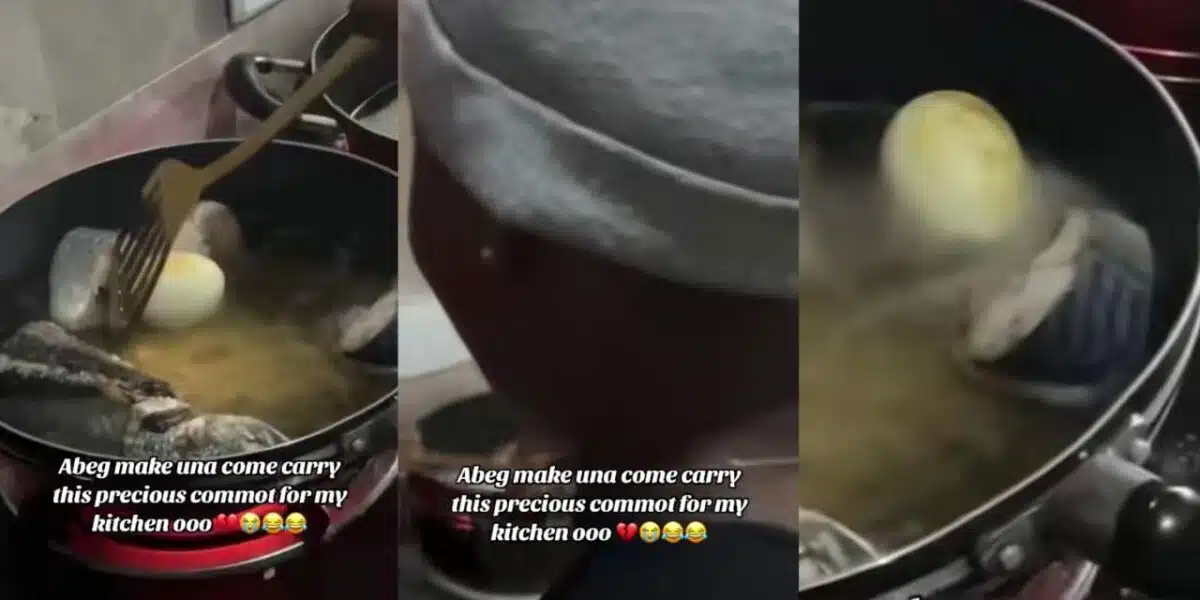 Nigerian lady shocks boyfriend and his friends by frying boiled eggs 