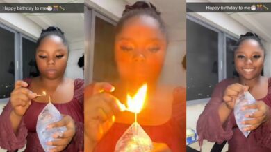 Nigerian lady marks her birthday with sachet water and a matchstick