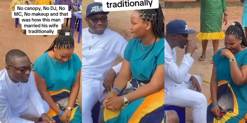 Nigerian man ties the knot with girlfriend in wedding without DJ, MC, canopy, and makeup