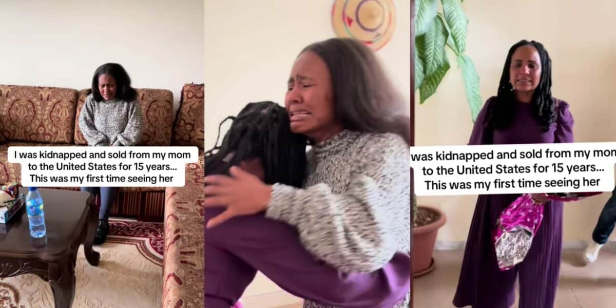 Emotional moment as lady kidnapped 15 years ago from US reunites with mother