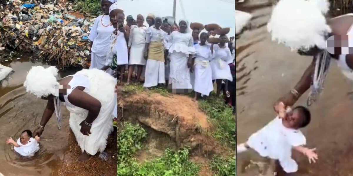 Online outcry over viral video of newborn baby dedicated to Yoruba water gods