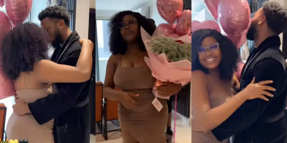 Zion surprises girlfriend, Chinwe with money bouquet on her birthday