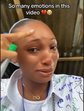 Lady sheds hot tears as she finally signs out of school, video stirs emotions