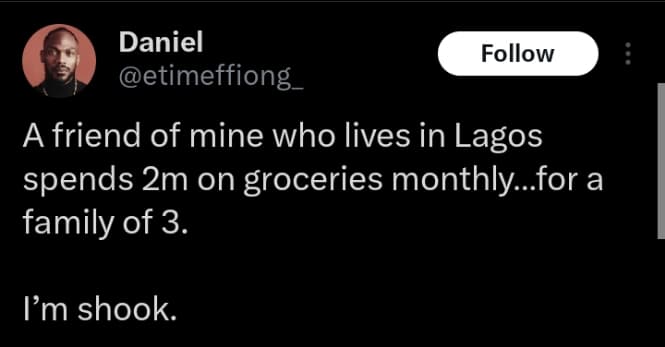 Daniel Etim Effiong sparks reactions as he reveals his friend spends N2M on groceries monthly