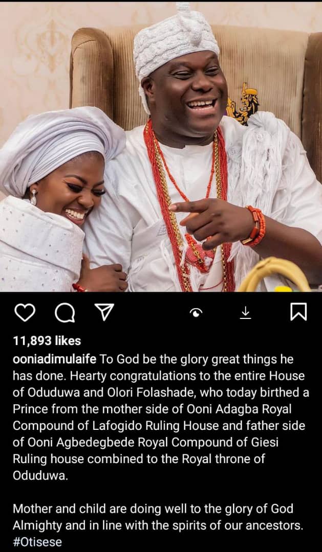 Ooni of Ife welcomes baby boy with fourth wife