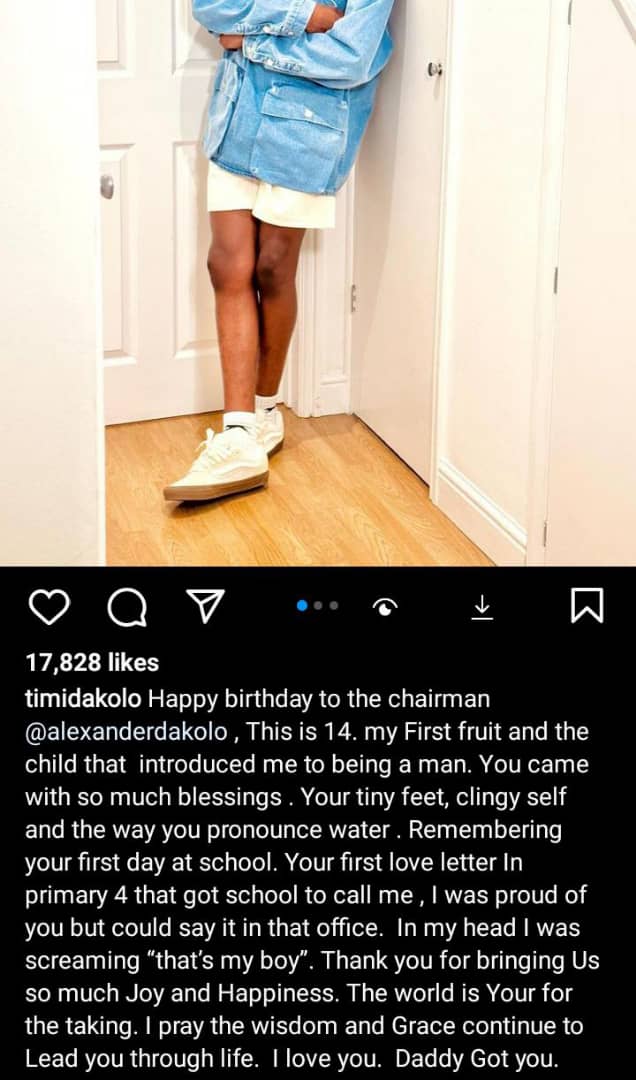 Timi Dakolo recalls son's first love letter on his 14th birthday