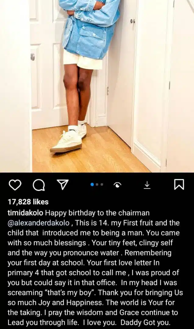 Timi Dakolo recalls son's first love letter on his 14th birthday