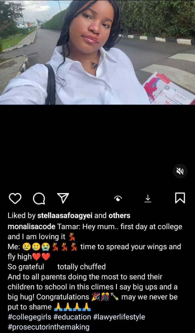 Monalisa Chinda celebrates daughter's first day in college