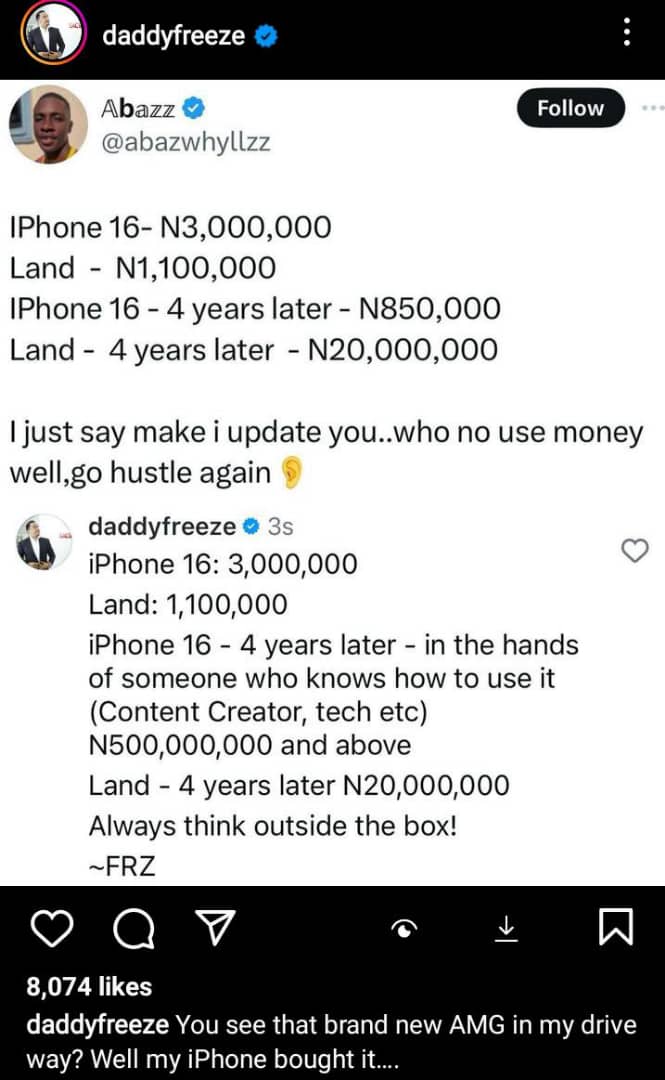 Daddy Freeze reveals what his iPhone has bought for him